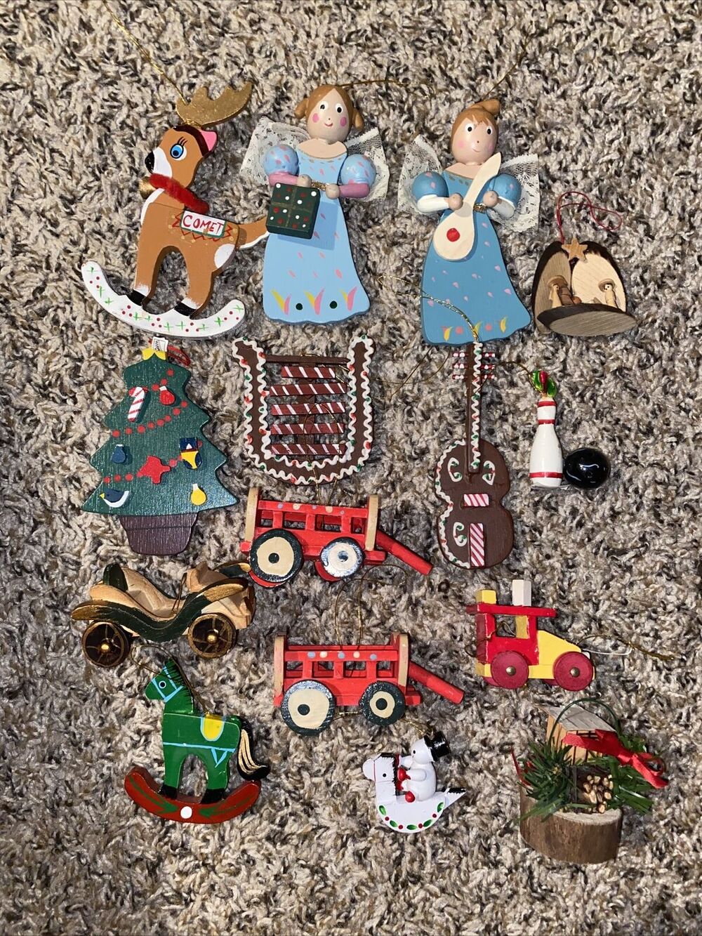 15 Vintage Midwest Taiwan & Other Wooden Ornaments Various Themes0